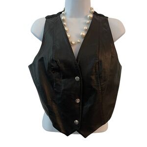 Wilson’s Leather Experts Women’s Black Vest Sz M – Vintage 90s Biker Grunge